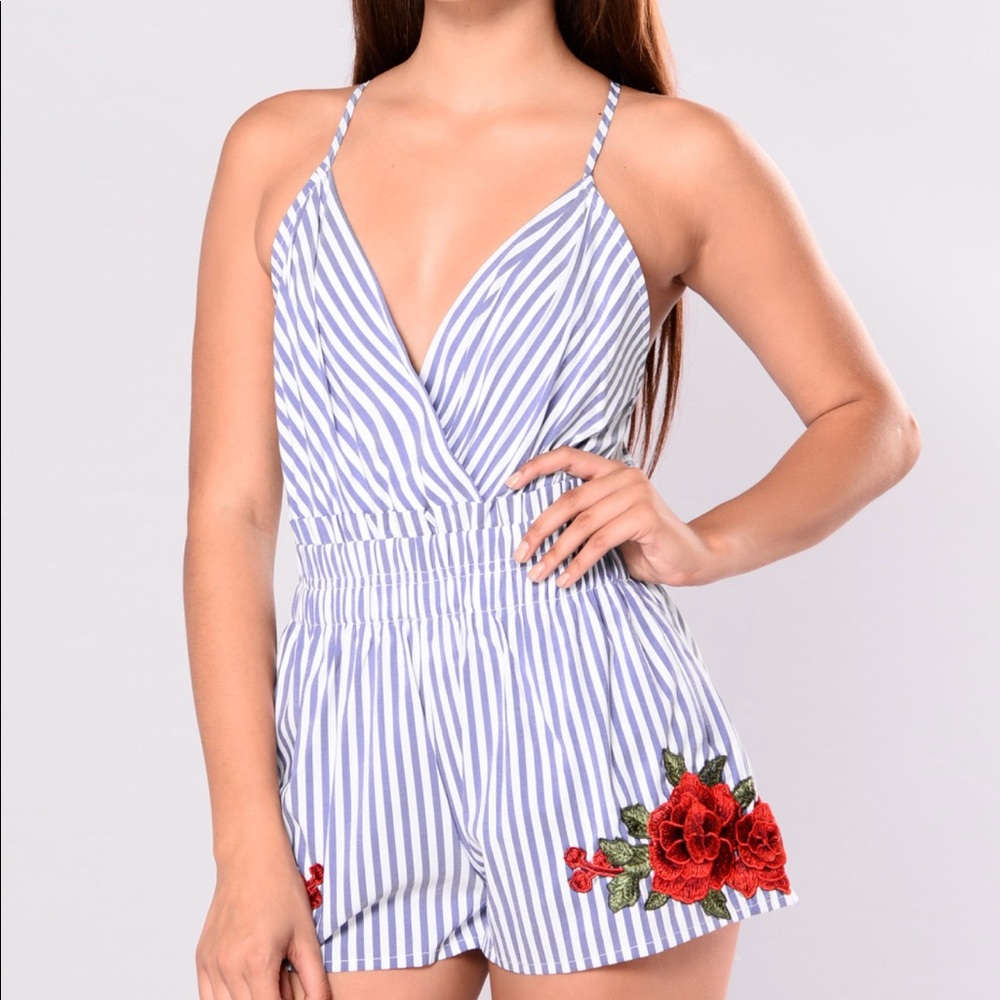 Blue White Striped Romper